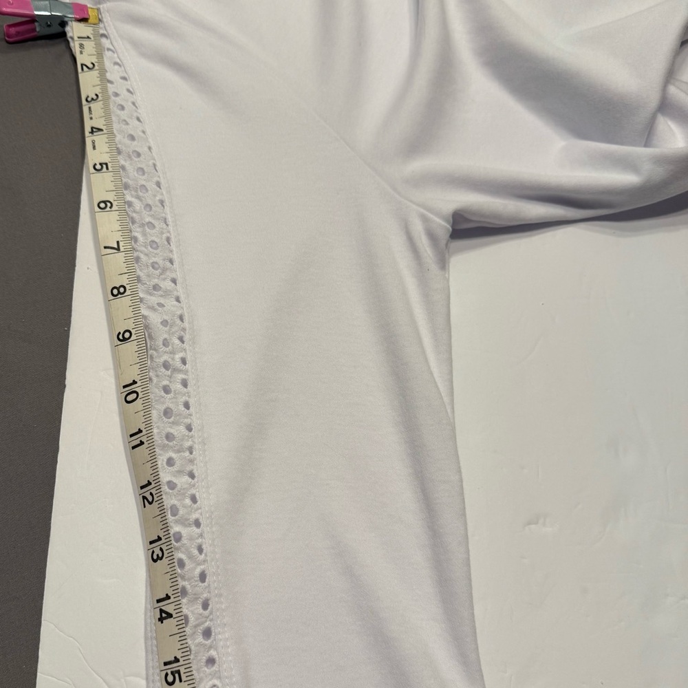 Appleseed's White Blouse shirt with  Quarter length Eyelet Sleeves  PXL EUC - Picture 10 of 10